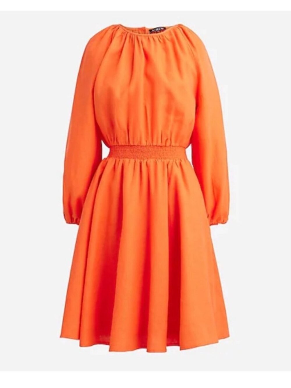 J.Crew Palermo Smocked-Waist Mini Dress In Lightweight 100% Linen Orange XS